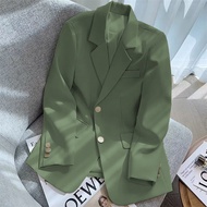 Cropped blazer women Spring and Autumn New Green short style suit jacket women Korean version short double-breasted suit top woman