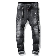 DSQUARED2 Brand Mens Jeans Fashion Classic Mens Elastic Hole Patchwork Denim Pants Hand Sprinkled Co