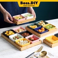 Ceramic Seasoning Sauce Dish Square Small Sauce Plate Snack Dish Mini Bowl / bamboo tray 2grid 3grid