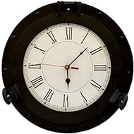 Better Buy Handicraft 12 Inch Black Antique Finish Wall Clock Maritime Porthole Clock Nautical Round Porthole Clock Ship Porthole Clock Home &amp; Office Wall Clock