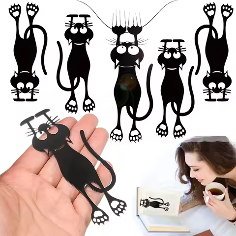 6-2 Pack Hollow-Out Black Cat Bookmark, 3D Acrylic Material, Cute Cat Pattern, Great Gift for Book L