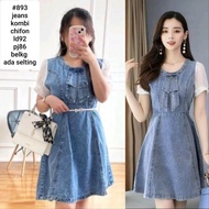 DRESS JEANS SNOW TERBARU-DRESS JEANS MODEL ROMPI-DRESS MIDI JEANS WANITA KOREA TERBARU DAN TERLARIS