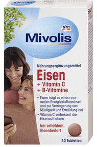 Mivolis Iron + Vitamin C + Vitamin B (ธาตุเหล็ก + วิตามินซี + วิตามินบี) 40 เม็ด 25 กรัม