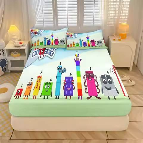 Numberblocks Fitted Sheet 3pcs Bedding Set Cute Educational Cartoon Number Print Elastic Mattress Co