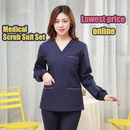 【Ready Stock】 Scrub Suit Clothes Baju Scrub For Women Baju Scrub Long Sleeve Nurse Uniform Cotton Baju Scrub Medical Uni