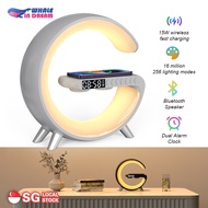 ALL IN ONE Wireless Bluetooth Speaker 256 RGB Light Modes Night Light Table Lamp Wireless Charging Stand with LED Clock