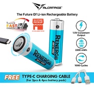 Alcatroz Renergii Li-Ion AA / AAA Rechargeable Battery | Huge Battery Capacity | Type C Charging | 1