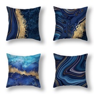 [Double Side] 1 Piece Polyester Pillow Cover 40x40/45x45/50x50/60x60cm Simple Dark Blue Abstract Marble Pattern Square Throw Pillow Case Cushion Cover for Sofa Bedroom Homeliving