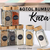 Toples Kaca Transparan Kotak Penyimpanan Bumbu Kering Bubuk Botol Bening Tutup Kayu Aesthetic 120ml