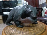 日本北海道帶回 熊吃魚 木雕/名雕 今泉刀