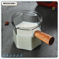 MAGICIAN1 Milk Cup, with Wood Handle Gray Espresso Cup, Easy to Clean Vertical Grain Multipurpose Glass Measuring Cup Milk Espresso Shot