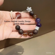 Flower Bead Design Bent Tube New Chinese Style Tibetan Silver Sandalwood Pure Silver Red Glue Flower