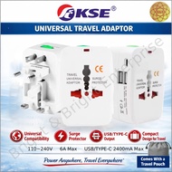 KSE 6A 100-240V AC Universal Socket Travel Adaptor Adapter with 2.4A 5V DC ( 2 x USB + Type C) port 