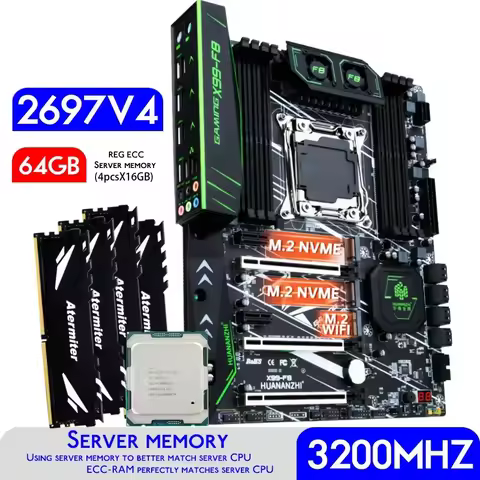 HUANANZHI X99 F8 X99 Motherboard With XEON E5 2697 v4 With 64GB 4 * 16GB 3200MHZ DDR4 REG ECC Memory