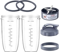 7 Pieces Blender Cups & Blade Replacement Set 32oz Huge Cup with 1 Flip-Top To-Go Lid and 1 Lid Ring