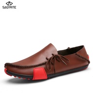 SAGYRITE Loafers สำหรับผู้ชาย Slip-On Soft Sole รองเท้าหนังแฟชั่นสบายคลาสสิกแบนขนาดใหญ่ชาย Loafers