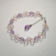 手鍊 粉水晶 水滴型 切割面 紫水晶 琉璃珠 925銀飾 手珠 寶石
