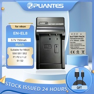PUANTES Suitable for Nikon S50 S51 S52 P1 P2 L1 L2 S1 S2 camera EN-EL8 battery/charger