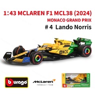 Bburago 1:43 2024 Mclaren MCL38 Monaco GP F1 Formula Car Die Cast Vehicles Collectible Model Racing 