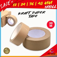 30M Kraft Paper Tape 12mm 24mm 36mm 48mm Heavy Duty Brown Adhesive Packaging Carton Sealing 1 Roll