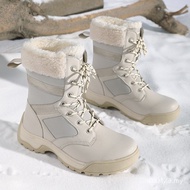 Women's Plus Size High-Top Lace-Up Snow Boots with Plush Lining | R97A