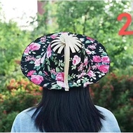 Bamboo Fan Hat Sun Hat Sun Hat Bamboo Fan Sun Hat Printed Foldable Fan Hat Bamboo Fan Hat Dual-use F