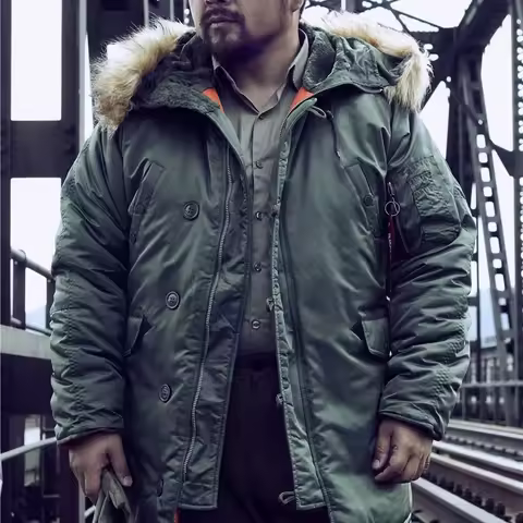 Winter N3B puffer jacket men long canada coat military fur hood warm trench camouflage tactical bomb