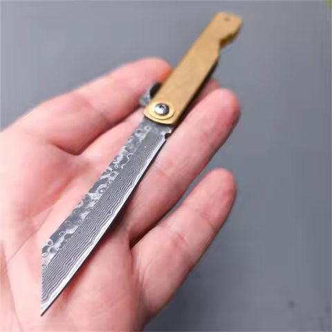 1pc Higonokami Japan VG10 Damascus Steel Blade Pocket Folding Knife Copper Handle Outdoor Survival C