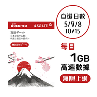 NTT Docomo - 【日本原生】每日1GB/FUP 高速4.5G LTE 無限上網數據卡電話卡Sim (5/7/8/10/15日)