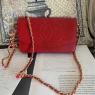 香奈兒 紅色 皮革 荔枝皮 魚子醬皮 牛皮 發財包 斜挎包 斜背包 鏈條包 信封包 銀包 錢包 woc wallet on chain chanel