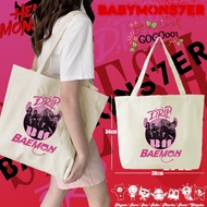กระเป๋าผ้าแคนวาส 2025 Babymonster Kpop พิมพ์ลายโลโก้ กระเป๋าผ้าใบ แฟชั่น กระเป๋า ความจุขนาดใหญ่ 07