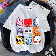 BT21 T-shirt Women Men Round Neck Breathable Soft Short Sleeve Tees COOKY TATA RJ Cartoon Anime Figu