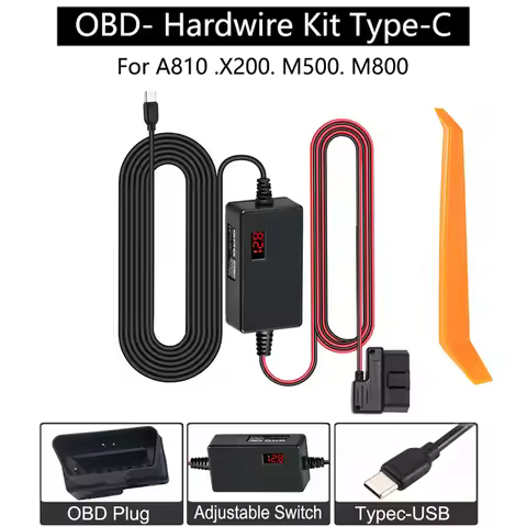 for 70mai Dash Cam A810 OBD Hardwire Kit Power Cable Type USB C Port 10FT 12V-24V to 5V for Dash Cam