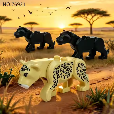 Hot-selling jaguar, tiger, lion animal model assembled small particle building blocks toys, king of 