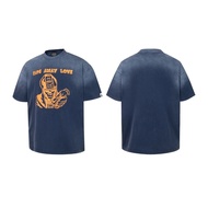 T TNB8 SAIN// Washed Distressed Short Sleeve Men Women Loose Casual Round Neck T-Shirt Couple