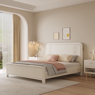 【Free Shipping】Solid Wooden Bed Frame Creamy Style Queen/King Size Bedframe With Mattress Wooden Bedframe
