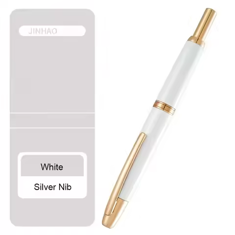 Jinhao 10 Capless Fountain Pen with Box,Wavy Silver Chromium Retractable Fine Nib Ink Pen with Conve