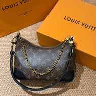 LV經典老花Boulogne黑牛角單肩包斜挎包芯片款