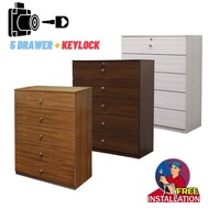 (Siap Pasang) Laci Baju Drawer Storage Cabinet 5 Layer Chest Drawer with Lock Almari Baju Kunci Jumbo size Bedroom