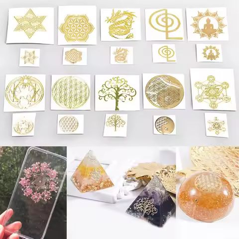 10Pc DIY 7 Chakra Copper Energy Tower Orgonite Sticker Flower Life Tree Pyramid Decor Epoxy Resin Fi