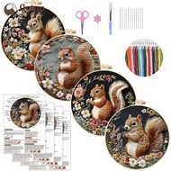 FLYTOP Squirrel Embroidery Kit for Beginners Pre-Printed DIY Craft Set with Hoop Handmade Craft Gift
