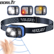 BORUiT Mini LED Motion Sensor Headlamp 500LM Type-C Rechargeable Headlight with Digital Display