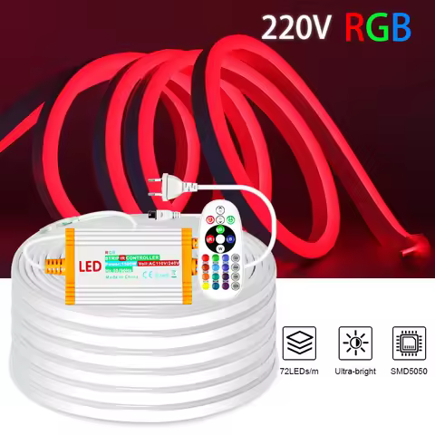Led Neon Strip RGB 220V 5050 Flexible Tape IP67 Waterproof Outdoor Garden Lighting LED Strip with 15