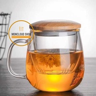 HEAT RESISTANT Tea Cup Glass Strainer Wooden Lid Tea Glass Infuser Mug Cup Cup Tea Strainer Cup
