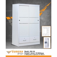 EUREKA 4ft Sliding Door Wardrobe Cupboard Drawer Wood Mirror / Almari 10/11 (Deliver & Installation 