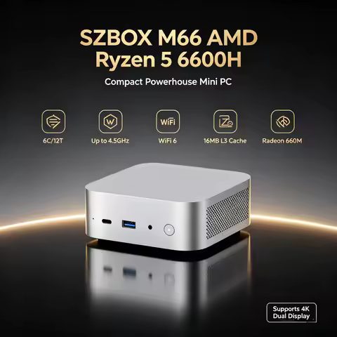 SZBOX M66 Gaming Mini PC R5‑6600H LPDDR5 RAM PCIe3.0 NVMe SSD WIFI‑6 BT5.2 4K Display Home Office De