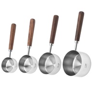 Stainless Steel Measuring Cup Wooden Handle Measuring Spoon Scale Gram Quantity Measurement Coffee B