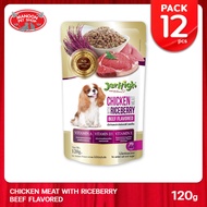 [12 PCS][MANOON] JERHIGH Pouch Chicken Riceberry Liver &amp; Beef Flavored เจอร์ไฮ อาหารเปียกสำหรับสุนัข ผสมข้าวไรซ์เบอร์รี่ ขนาด 130 กรัม