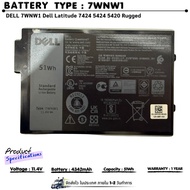 Battery 7WNW1 11.4V 51Wh Laptop Battery for Dell Latitude 7424 5424 5420 Rugged Extreme Series Noteb