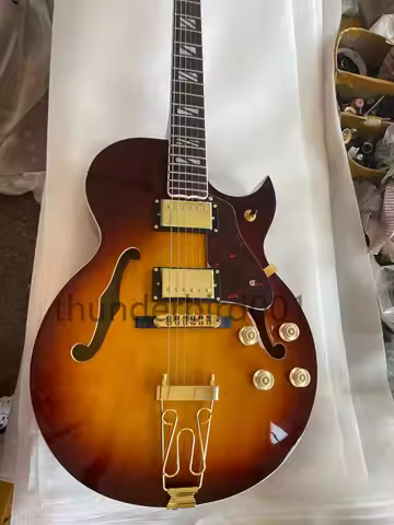 Super 400 Jazz F-Hole Full Hollow Electric Guitar Yellow-Brown 6 String